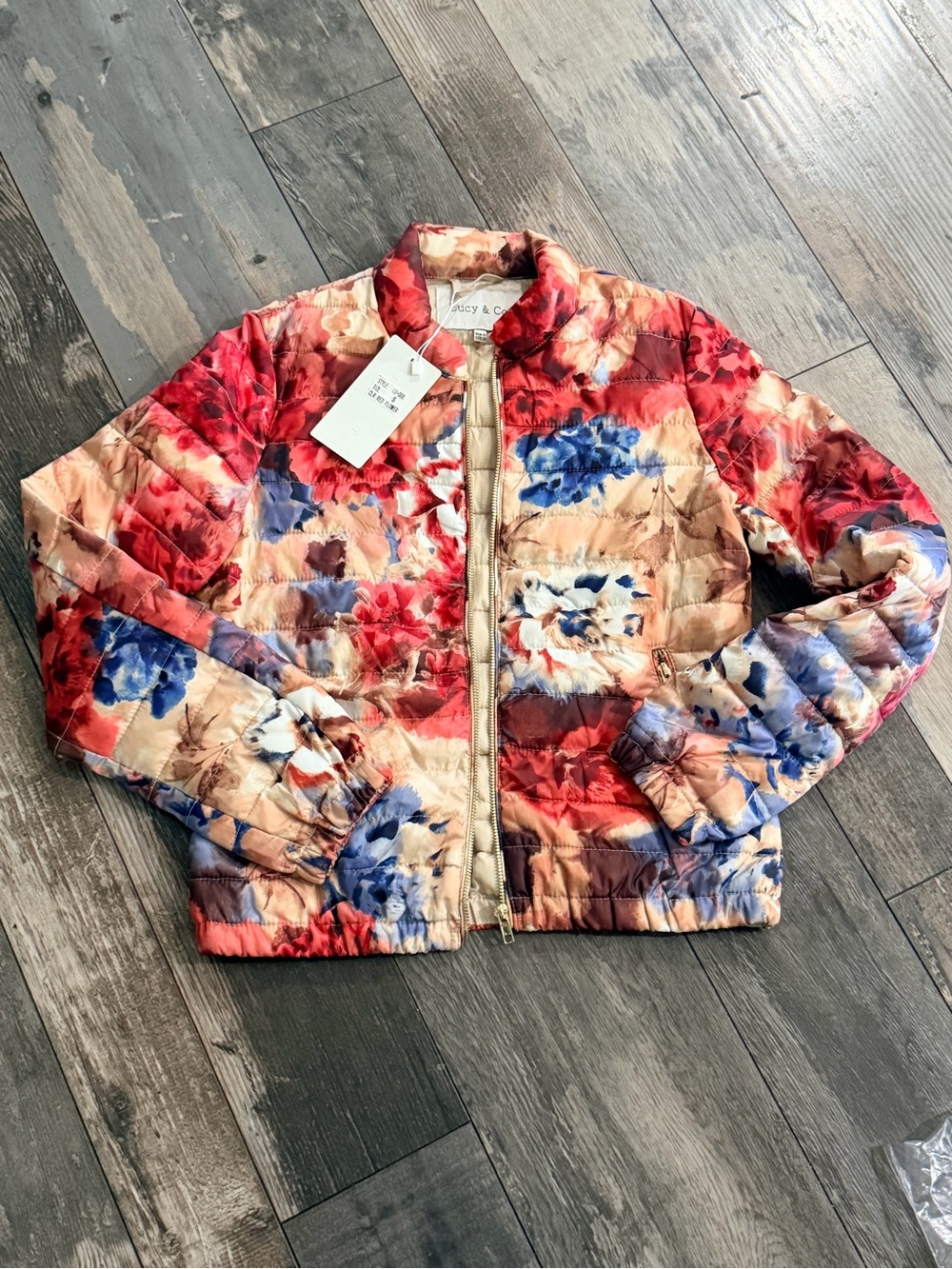 Floral Quilted Jacket - Red, Blue, Beige